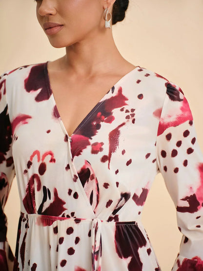 Stretch Velvet Abstract Floral Tiered Maxi Dress