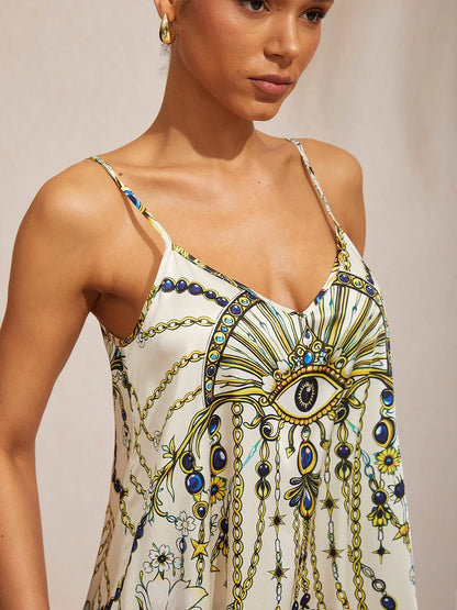 Vintage Jewelry Silky Satin Spaghetti Strap Jumpsuit