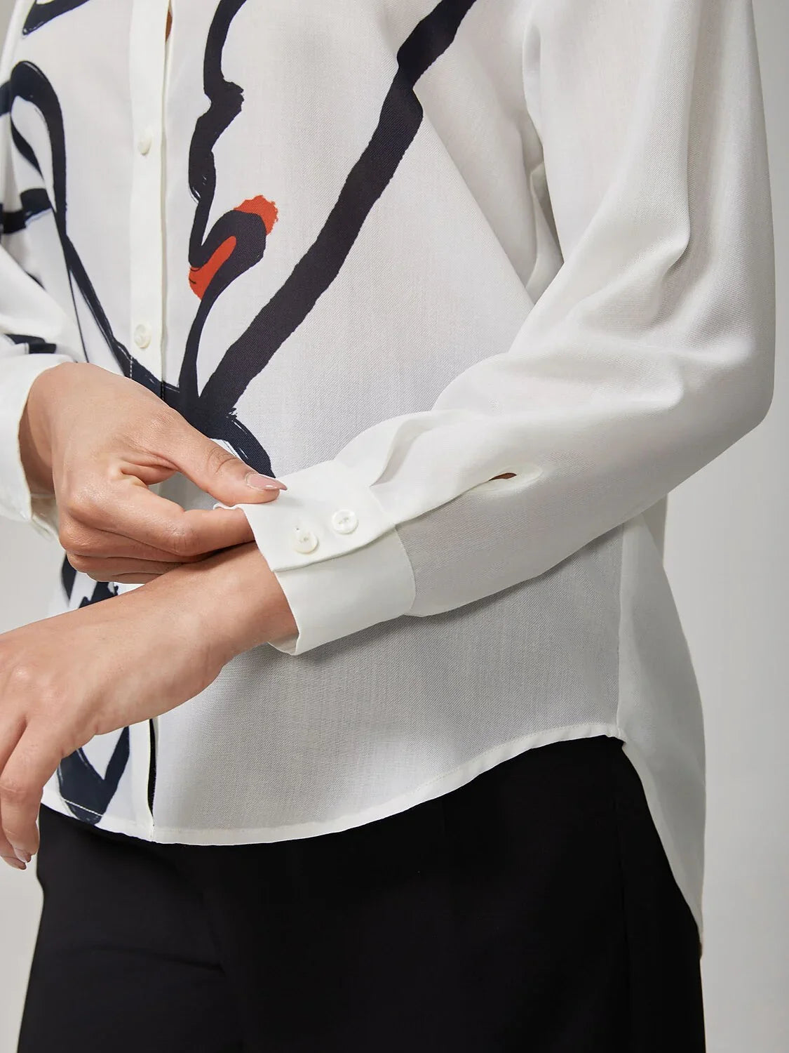 White Artistic Print Long-Sleeve Shirt