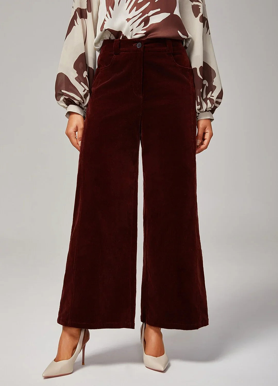 Reddish Brown Corduroy Straight Leg Pants