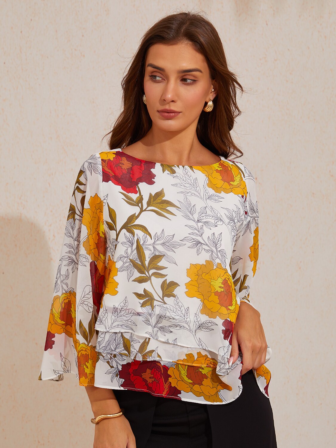 Sapphire Rose Garden Flowy Chiffon Layered Blouse