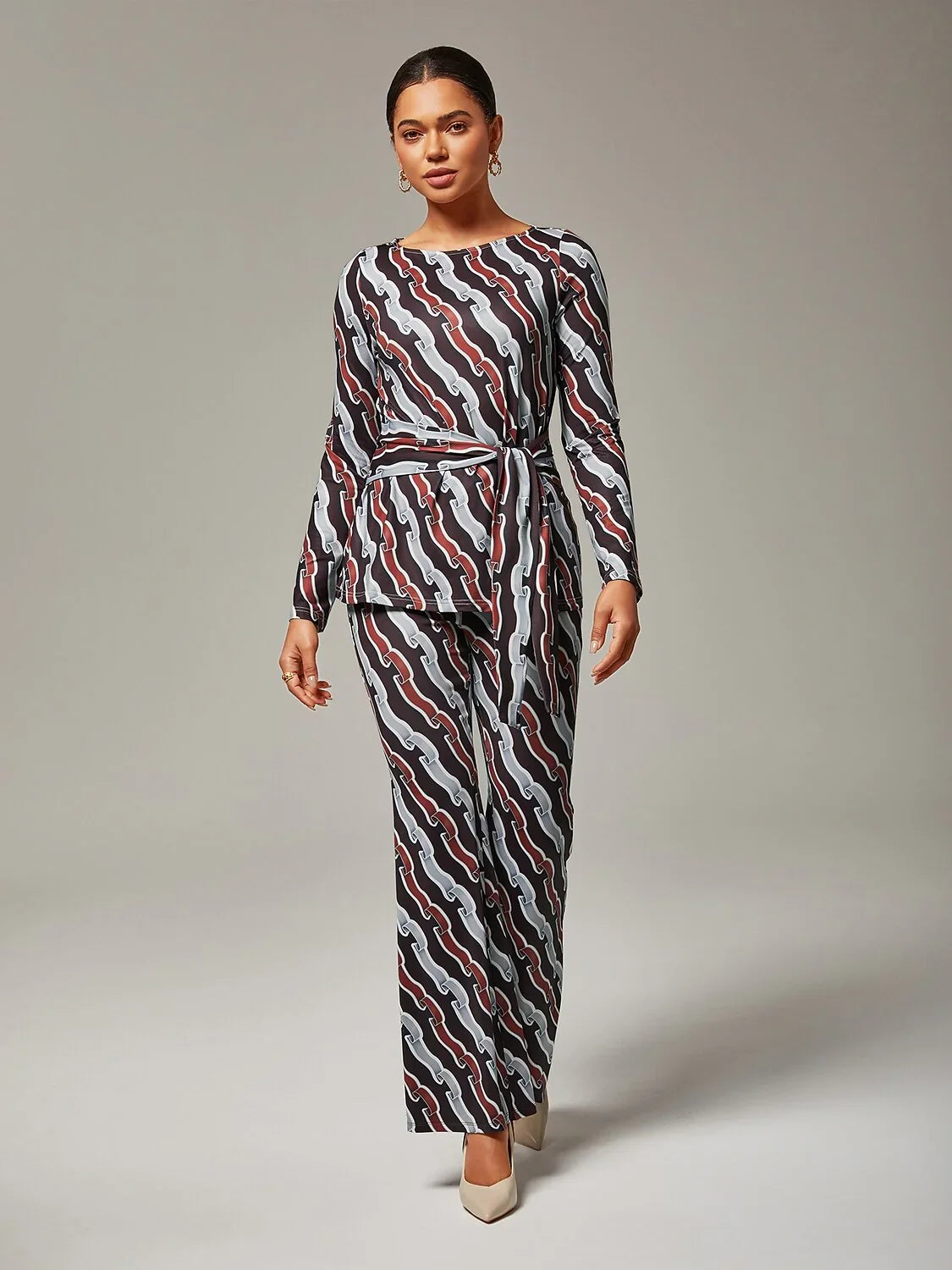 Ripple Print Stretchy Flare Pants