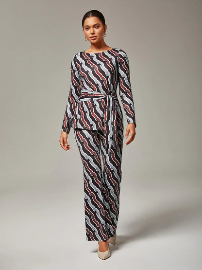 Ripple Print Stretchy Flare Pants