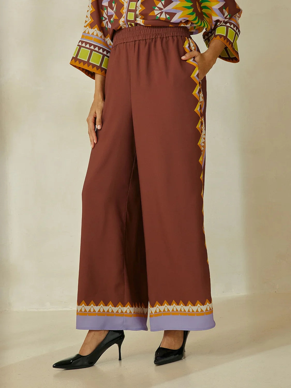 Brown Bohemia Style Wide Leg Culottes Pants