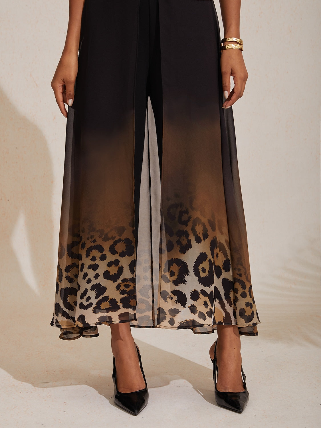 Chiffon Knit Gradient Leopard Print Flowing Elegant Jumpsuit