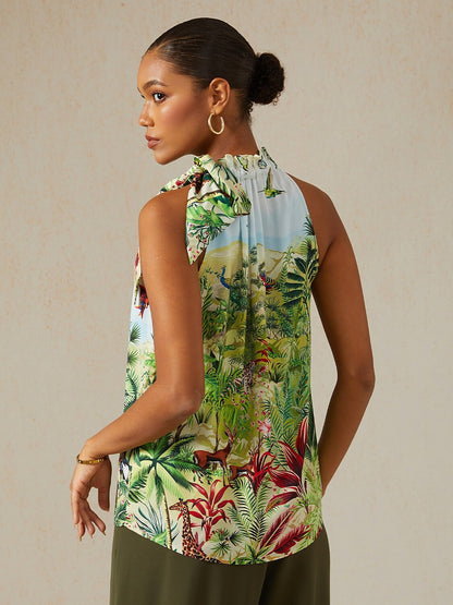 Olive Eden Silky Satin Sleeveless Halter Top