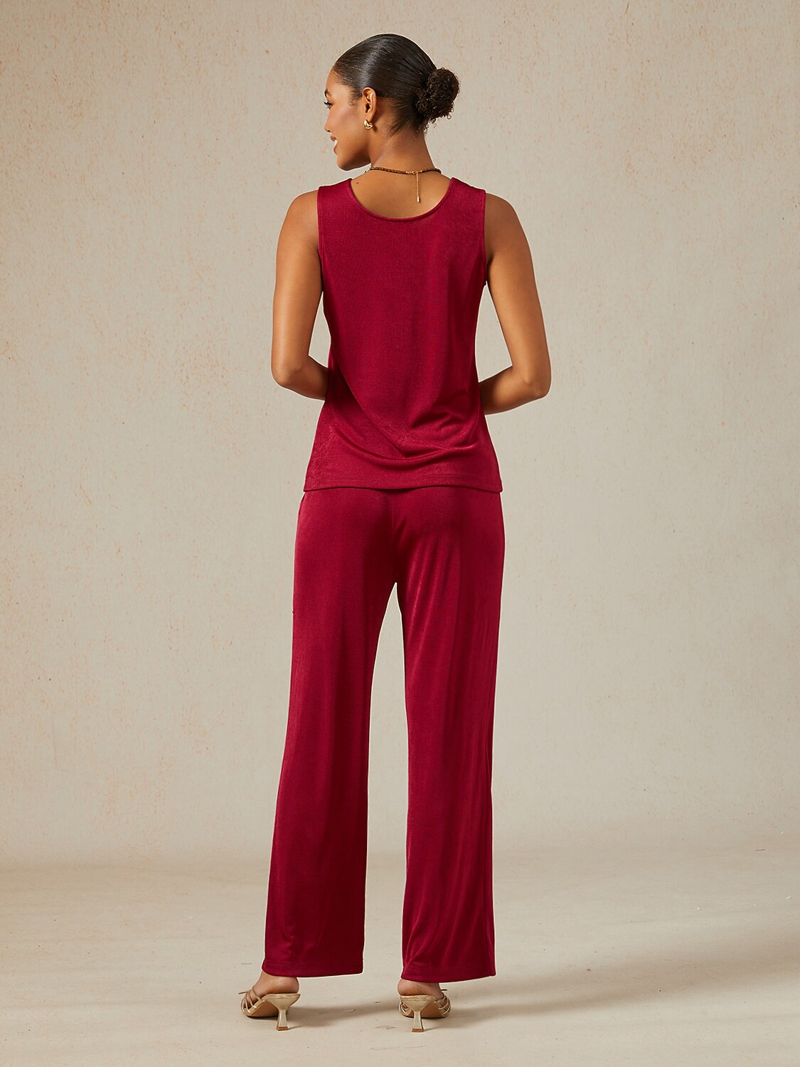 Acetate Look Stretch Straight Leg Pants