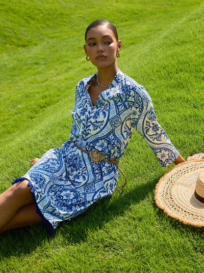 Azure Medallion Stretch Knit Midi Dress