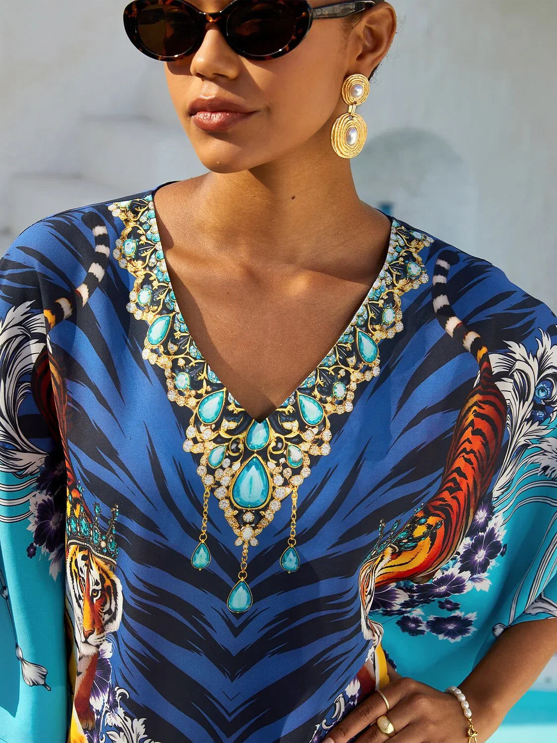 Indigo Tigress Flowy Chiffon Maxi Dress