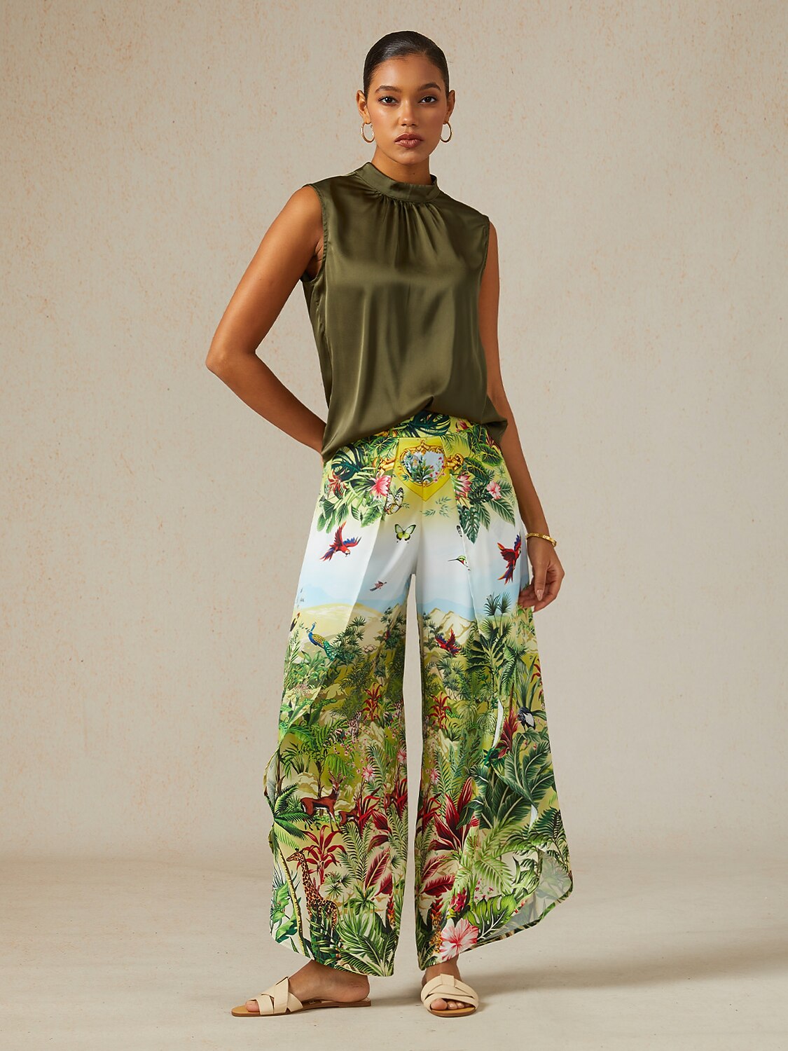 Olive Eden Silky Satin Slit Wide Leg Pants