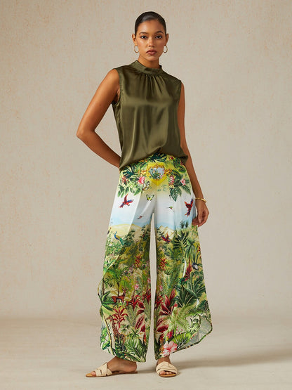 Olive Eden Silky Satin Slit Wide Leg Pants