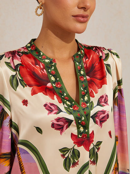 Hawaii Palm Silky Satin Blouse
