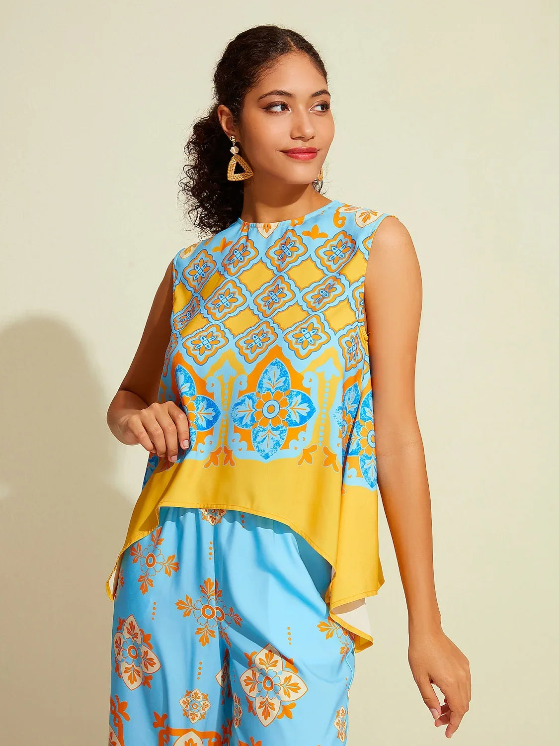 Camisole Satin Ethnic Print Boho Tank Top