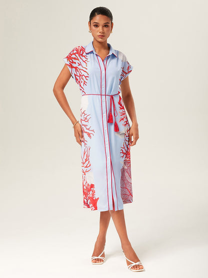 Coral Effortless Cotton-Style Shirt Dress