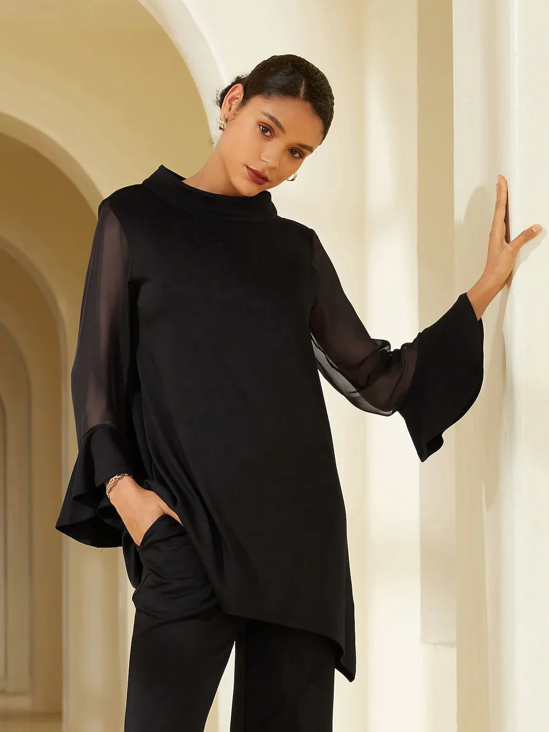 Chiffon Modal Slim Fit Sheer Lightweight Breathable Blouse
