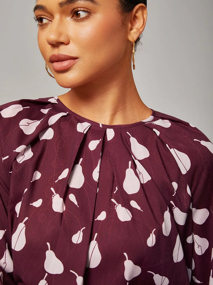 Casual Pear Print Long Sleeve Polyester Top