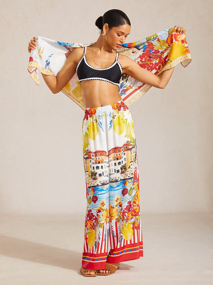 Santorini Summer Flowy Chiffon Square Scarf