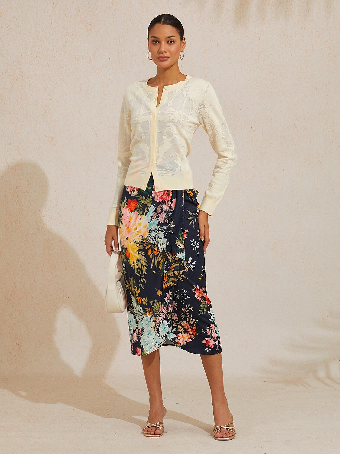 Organza Wool Blend Floral Knitwear Cardigan