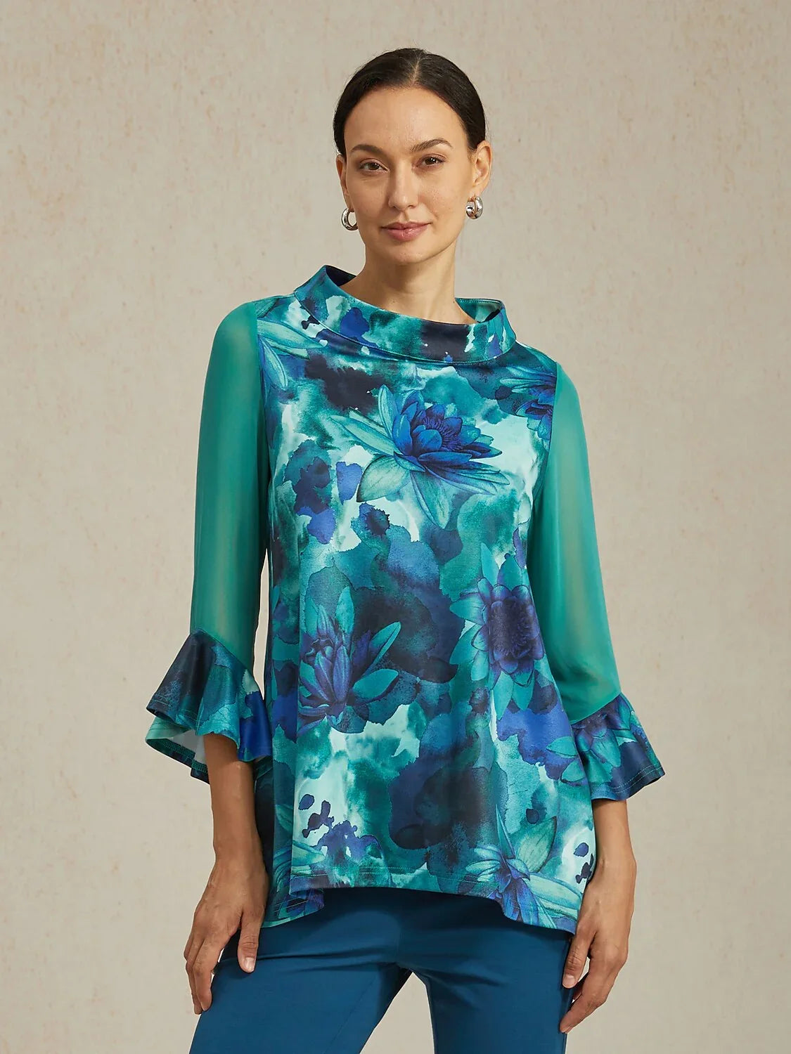 Tie-Dye Floral Stretch Knit Top
