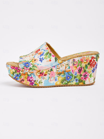 Mule con tacco alto in tela "Holiday Citrus Garden"