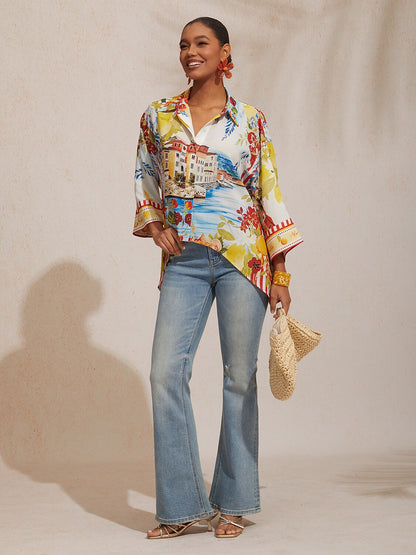 Chiffon Floral Print Casual Daily Shirt