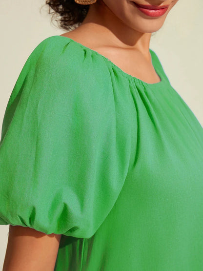 Cotton Resort Loose Fit Off-Shoulder Puff Maxi Dress