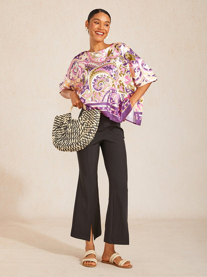 Lavender Paisley Flora Silky Satin Dolman Top