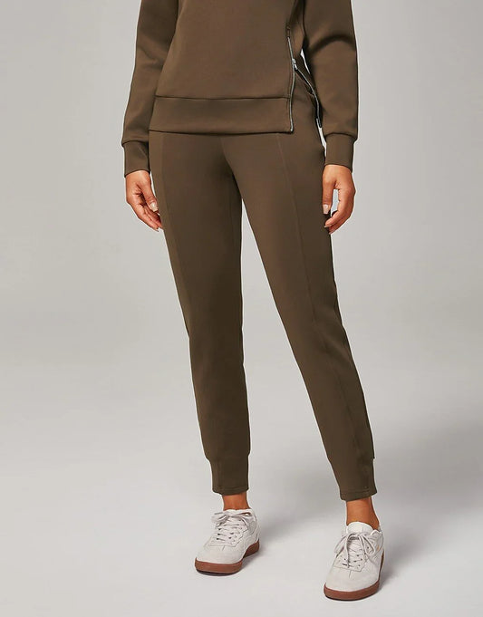 Brown Elastic Waist Stretch Knit Pants