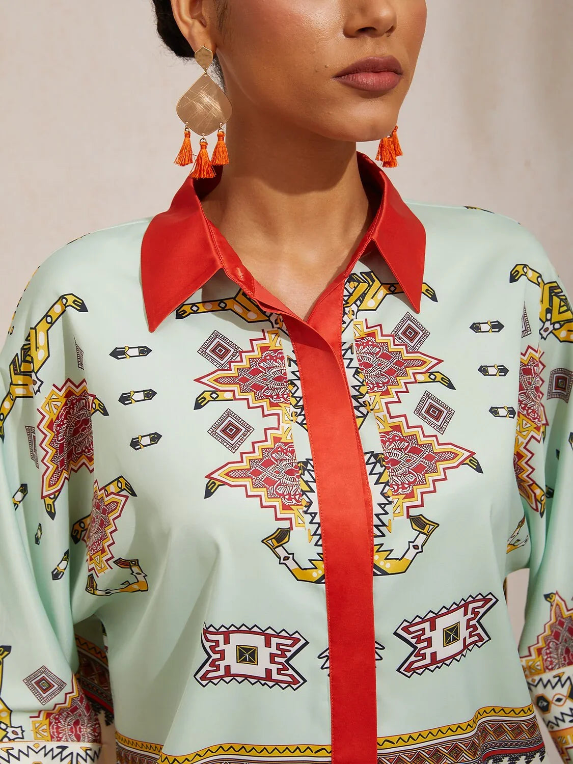 Vintage Leopard Jewelry Silky Satin Dolman Sleeve Shirt