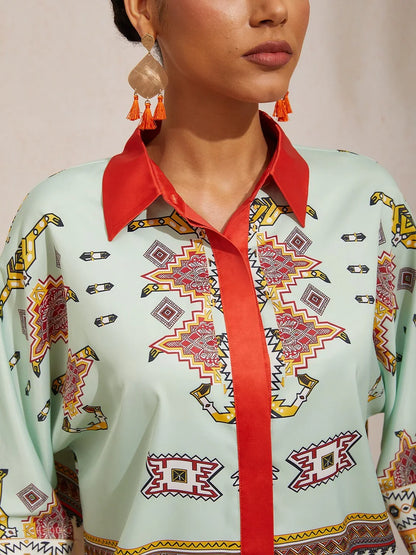 Vintage Leopard Jewelry Silky Satin Dolman Sleeve Shirt