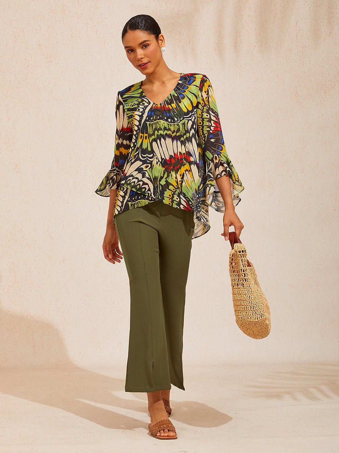 Jungle Butterfly Flowy Chiffon Blouse