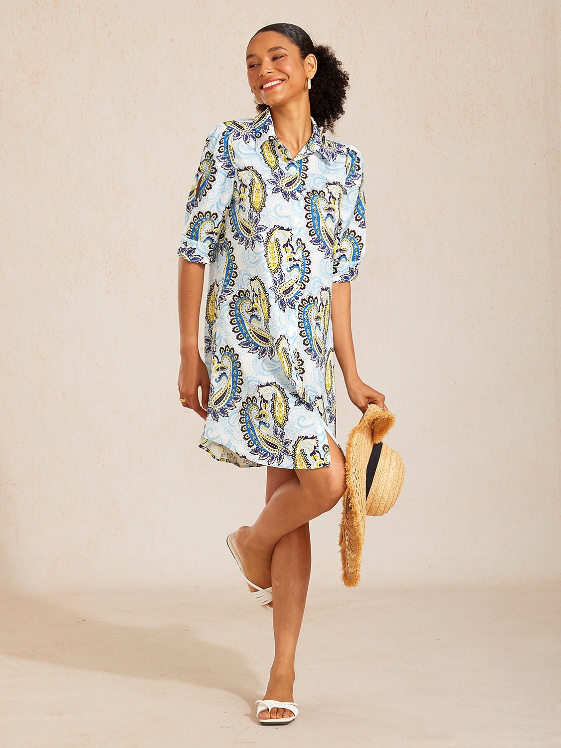 Skyline Paisley Flora  Silky Satin Shirt Dress