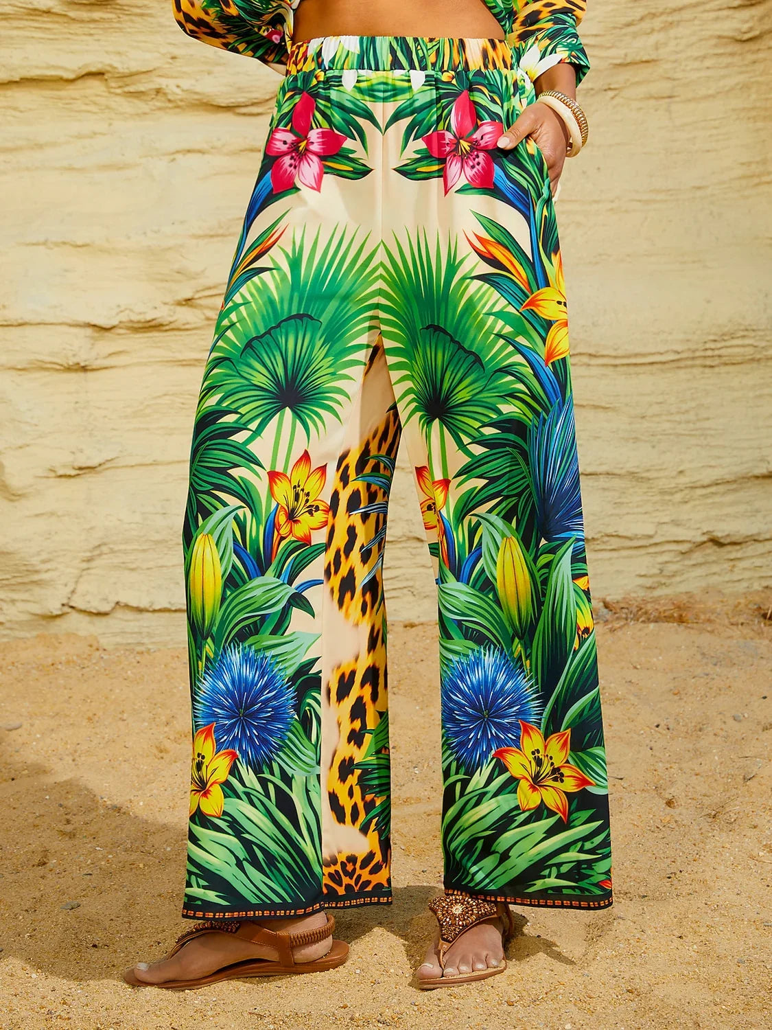 Tropical Temptation Flowy Chiffon Wide Leg Pants