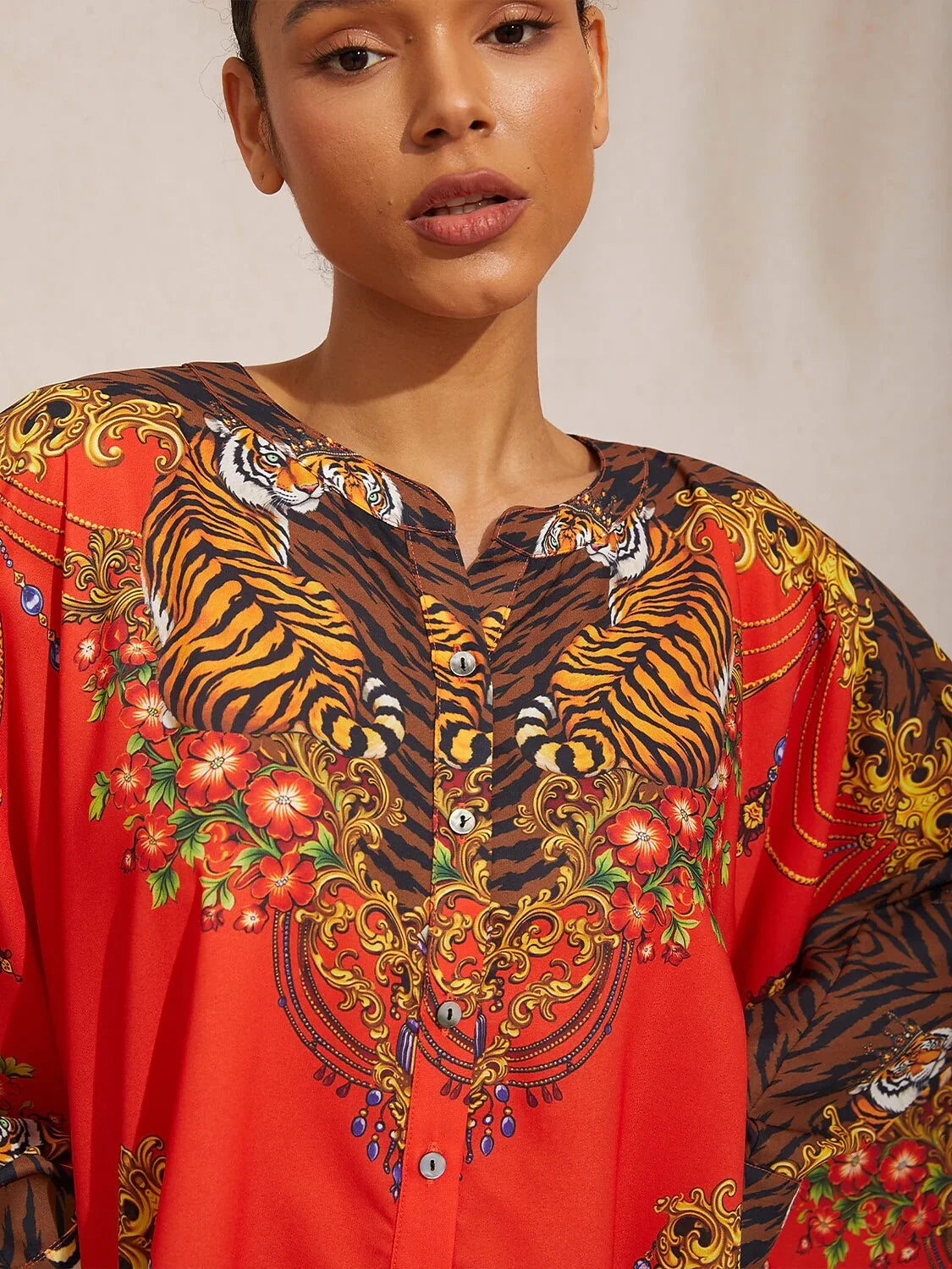 Scarlet Tigress Flowy Chiffon Dolman Sleeve Shirt