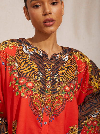 Tropische Verführung Fließende Chiffon-Dolman-Ärmel-Bluse