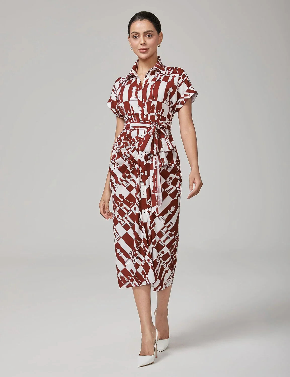Retro Geometric Reverse Pleat Dress