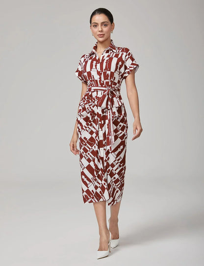 Retro Geometric Reverse Pleat Dress