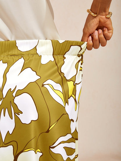 Golden Petal Glow Silky Satin Wrap Skirt