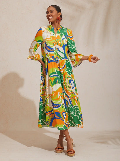 Boho Paisley Silky Satin Maxi Dress
