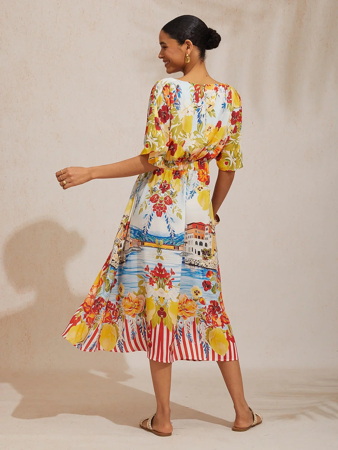 Santorini Summer Chiffon Elastic Waist Maxi Dress