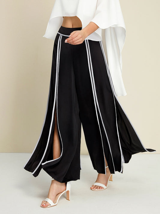 Satin Contrasting Binding Process Elegant Wide Leg Culottes
