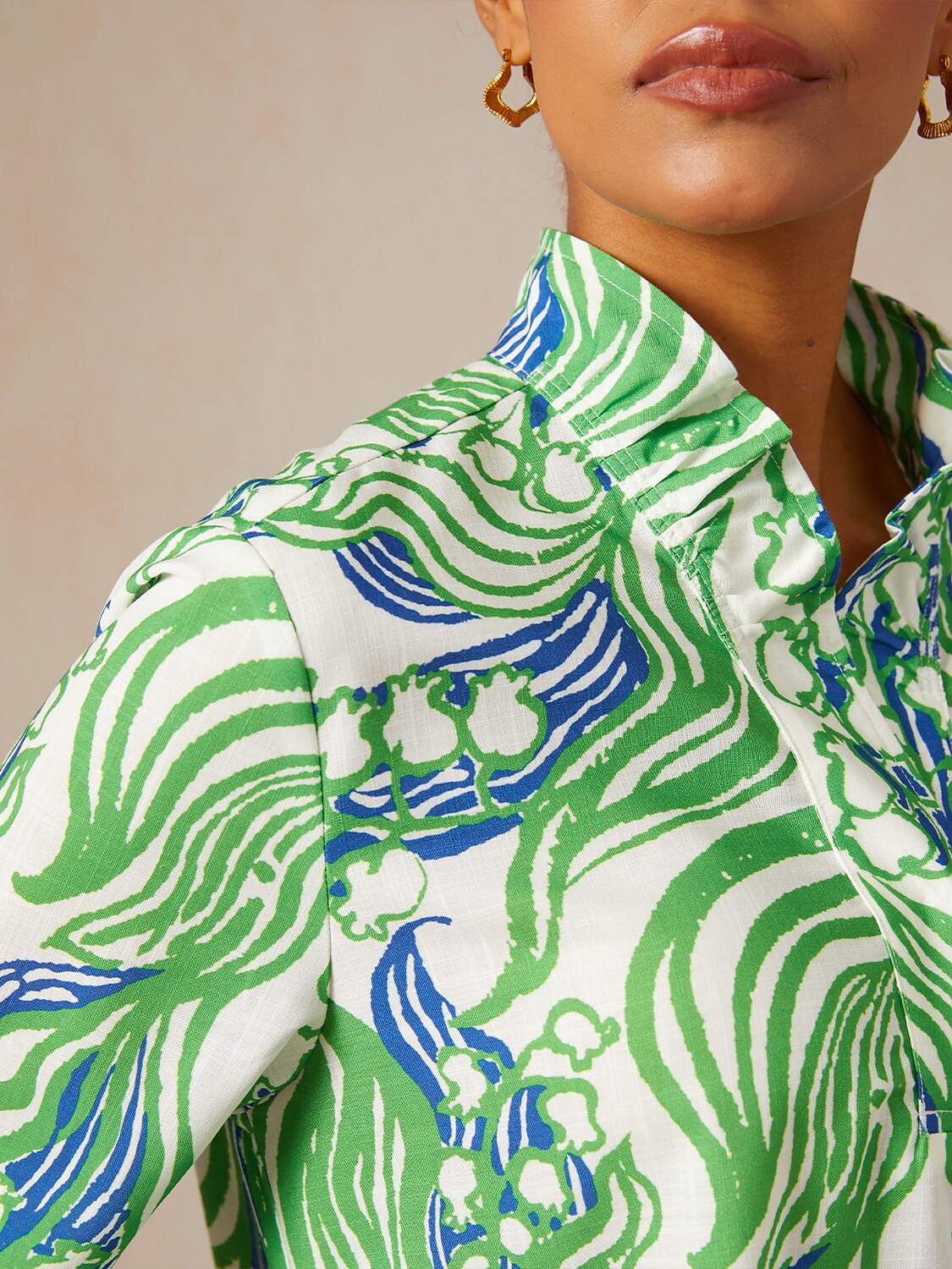 Abstract Bell Flower Linen Look Midi Dress