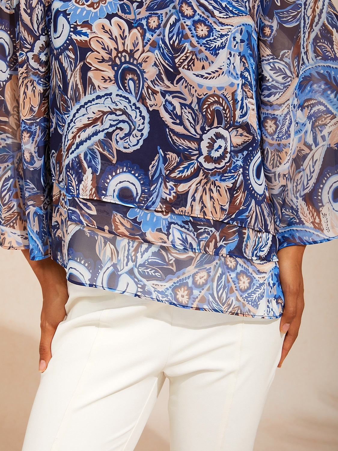 Ocean Paisley Flora Chiffon Layered Blouse