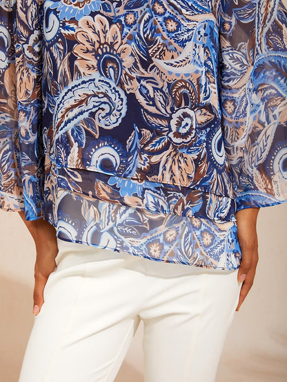 Ocean Paisley Flora Chiffon Layered Blouse