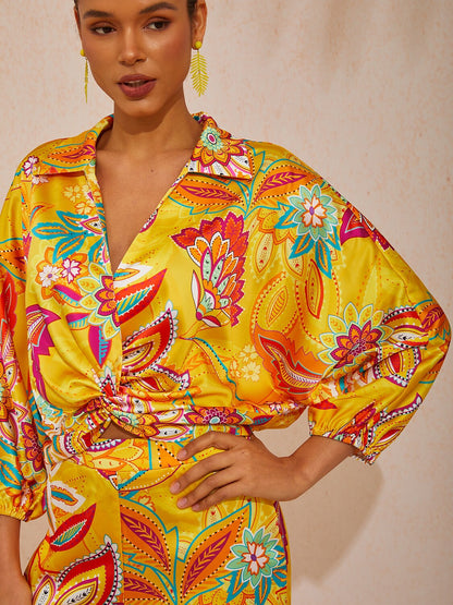 Boho Paisley Flowy Chiffon Short Blouse
