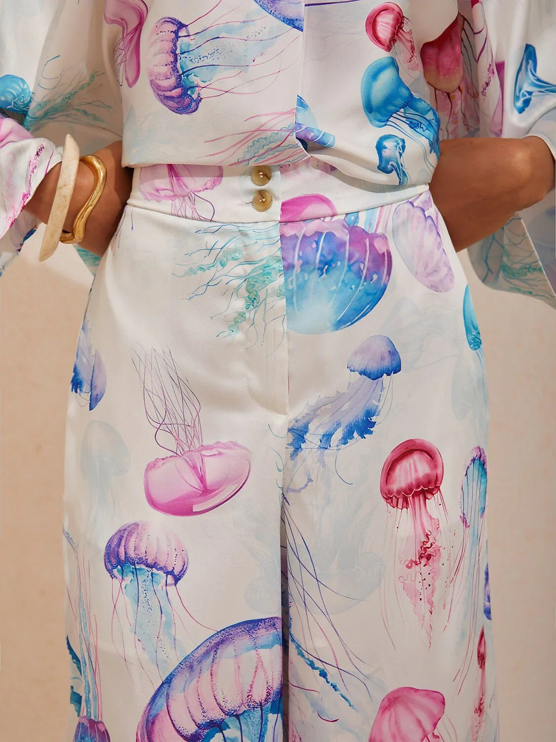 Ethereal Jellyfish Drift Silky Satin Pants