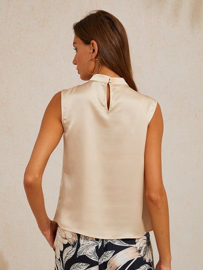 Cream Apricot Silky Satin Sleeveless Top