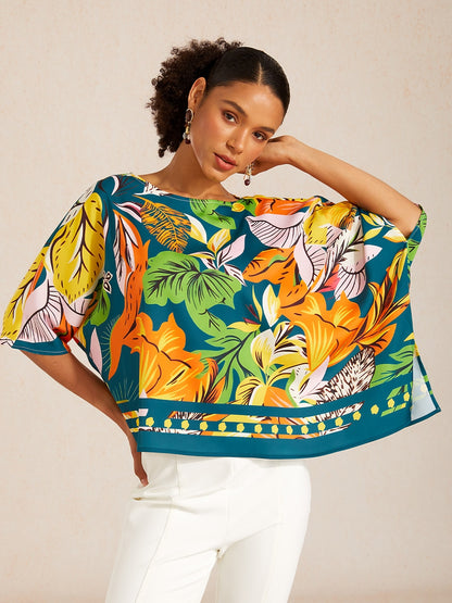 Pastel Floral Garden Silky Satin Dolman Batwing Top
