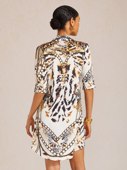 Mallorca Blossom Silky Satin Straight Shirt Dress