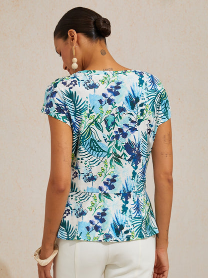 Ocean Bloom Escape Cotton Knit Tie Front Top